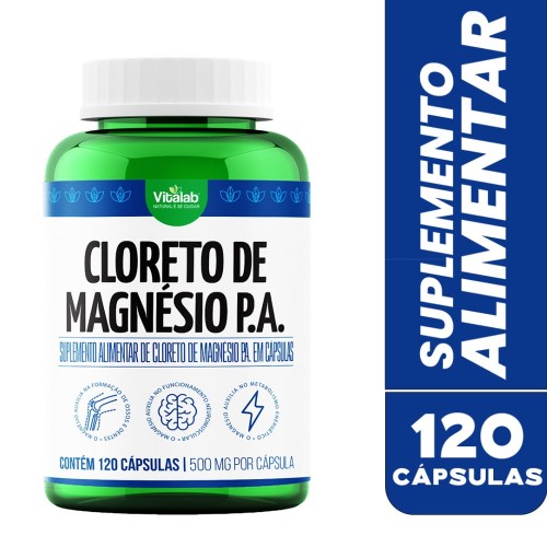 Cloreto de Magnésio P.A. 500mg Vitalab 120 cápsulas