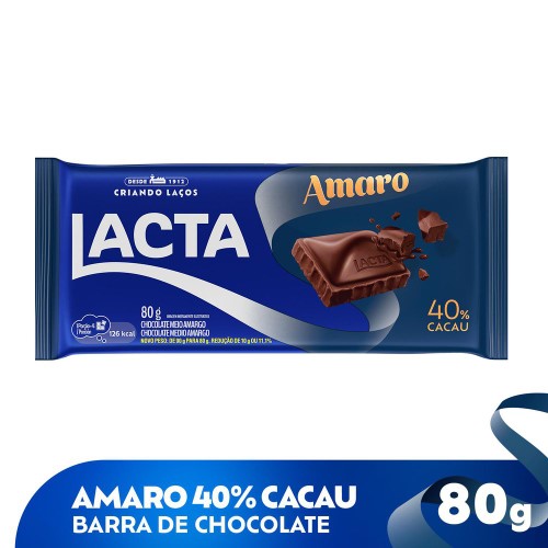 Chocolate Meio Amargo Lacta Amaro 40% Cacau 80g