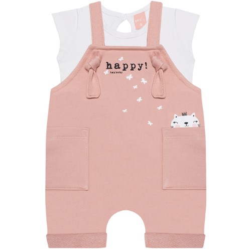 Jardineira c/ Body regata para bebê em moletinho Happy Rosé - TMX 