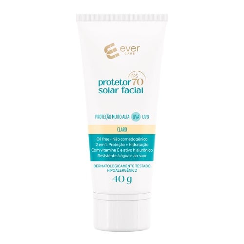 Protetor Solar Facial Ever Care Bege Claro FPS70 40g