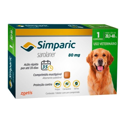 Antipulga Simparic para Cães de 20,1 a 40Kg - 80mg