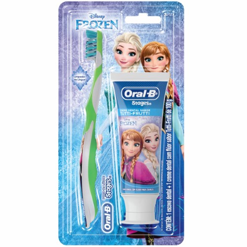 Escova Oral B Stages Frozen 1 unidade + Creme Dental Oral B Stages Frozen 100g