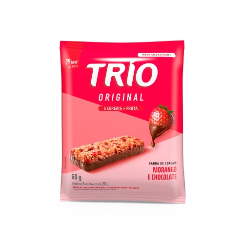 Barra de Cereais Trio Morango com Chocolate Sachê 3 Unidades de 20g cada