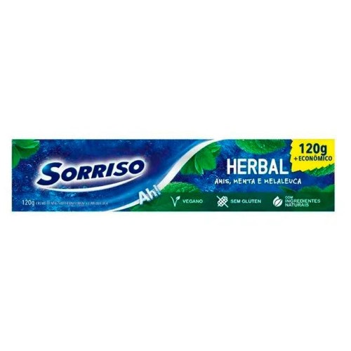 Creme Dental Sorriso Herbal Azul Anis, Menta e Melaleuca 120g