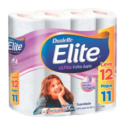 Papel Higiênico Elite Dualette Ultra Folha Dupla Leve 12 Pague 11 Unidades