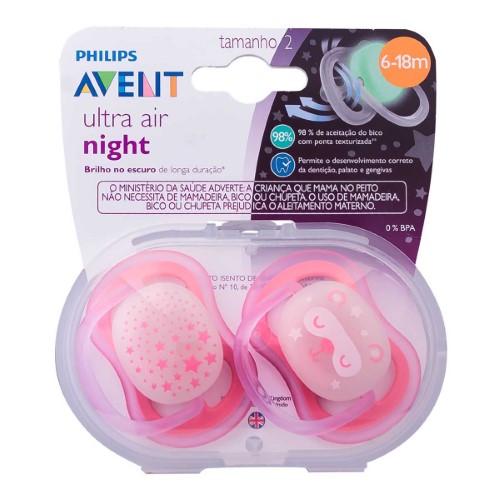 Chupeta Philips Avent Ultra Air Night 6 a 18 Meses Rosa com 2 unidades