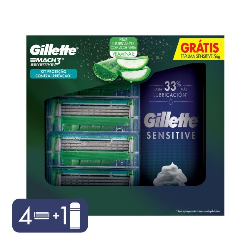 Cargas de Aparelho para Barbear Gillette Mach3 Sensitive e Ganhe 1 Mini Espuma