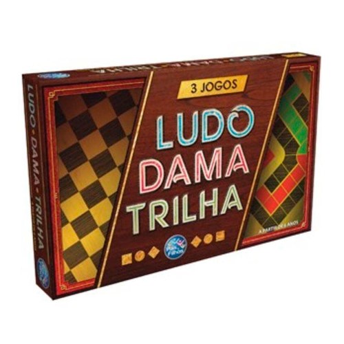 Jogo de Tabuleiro 3 Jogos Ludo, Dama e Trilha Pais e Filhos