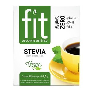 Fit Stevia Com Sucralose Adoçante Dietético Em Pó Com 50 Sachês De 0,8g Cada