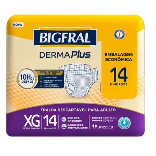 Fralda Descartável BigFral DermaPlus XG 14 Unidades