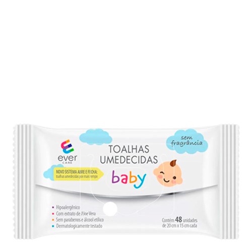 Lenço Umedecido Baby Sem Fragrância Ever Care 48 Unidades