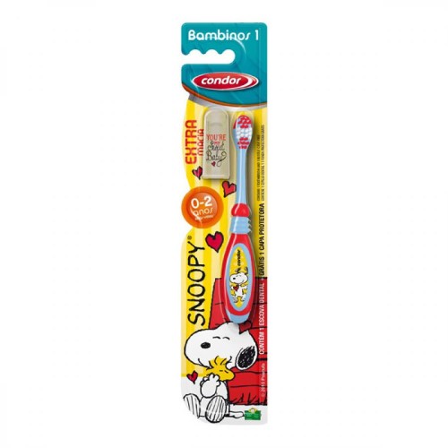 Escova Dental Infantil Condor Banbinos 1 Snoopy 0-2 Anos Extra Macia Cores Sortidas com 1 Unidade e Ganhe Capa Protetora