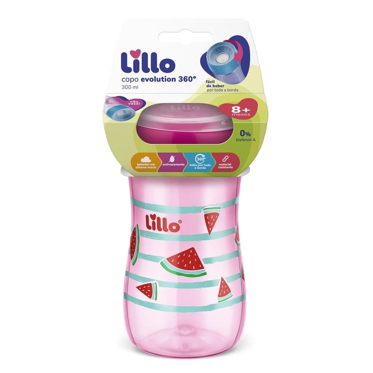 Copo de Treinamento Infantil 360° Evolution 300ml Rosa Lillo