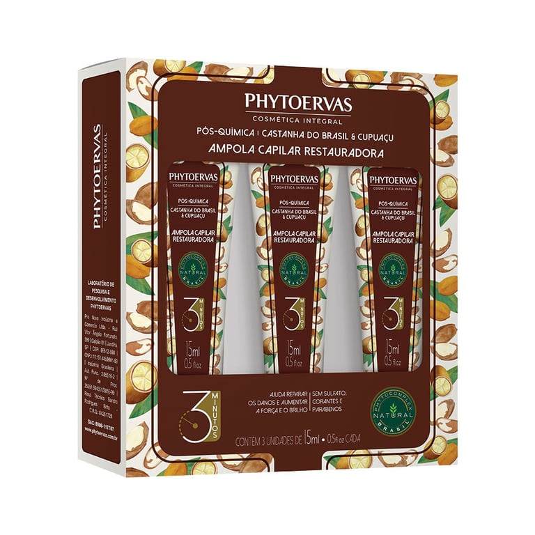 Phytoervas Pós Química Castanha do Brasil e Cupuaçu Kit – 3 Ampolas Capilares