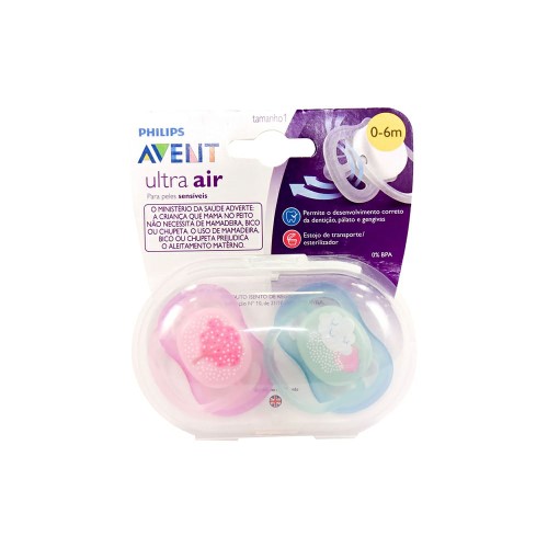 Chupeta Avent Ultra Air 0 A 6 Meses Rosa E Verde 2 Unidades