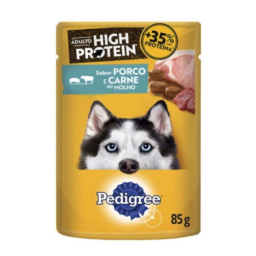 Ração Úmida Pedigree High Protein Cães Adultos Porco e Carne Ao Molho 85g