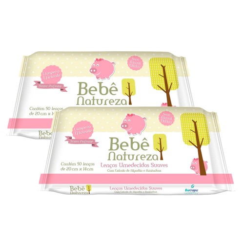 Lenço Umedecido Bebê Natural Rosa 50Un - Bebe Natureza