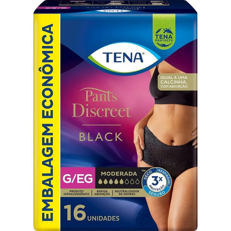 Roupa Intima Tena Pants Disc Black Geg 16 Unidades