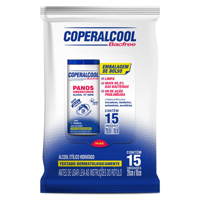 Pano umedecido coperalcool bacfree clássico 15 unidades