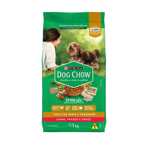 Ração para Cães Dog Chow Extra Life Adultos Minis e Pequenos Carne Frango e Arroz 1kg