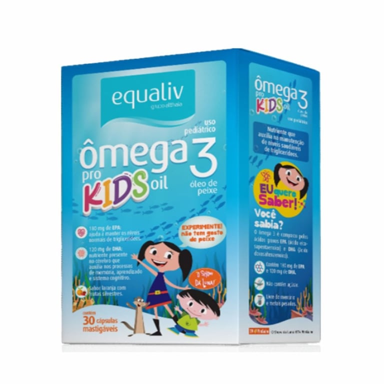 Ômega 3 Pro Kids Equaliv o Show da Luna laranja com frutas silvestres, caixa com 30 cápsulas mastigáveis