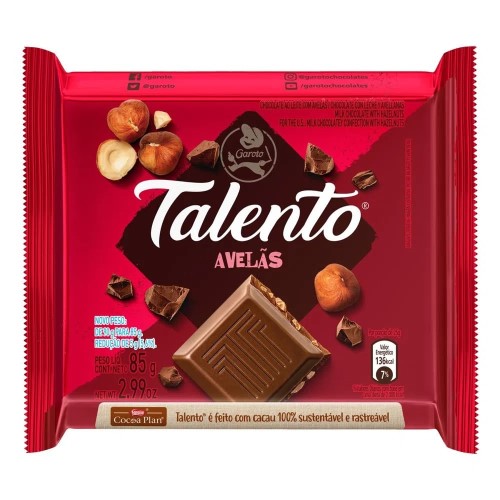 Chocolate Garoto Talento Avelãs 85g