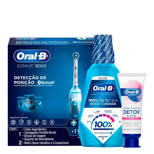 Escova Elétrica Oral-B Genius 8000 Bivolt Recarregável + 2 Refis Sensi Ultrafino e CrossAction