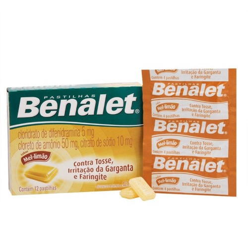 Pastilhas Para Garganta Benalet Sabor Mel E Limão 12 Pastilhas