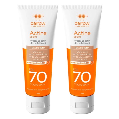 Darrow Actine Colors Kit com 2 Unidades – Protetor Solar Facial com Cor FPS70 – Pele Morena 40g