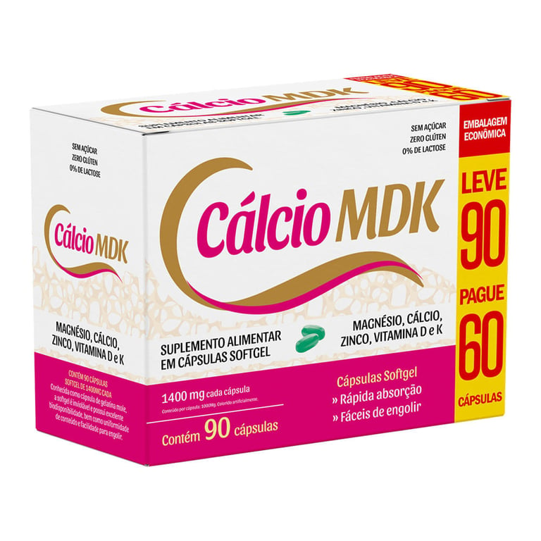 Cálcio MDK La San-day 1400mg, frasco com 90 cápsulas