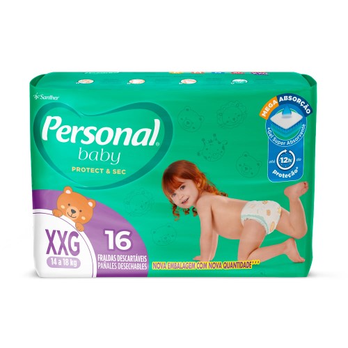 Fralda Personal Baby Protect & Sec Tamanho XXG com 16 Fraldas Descartáveis