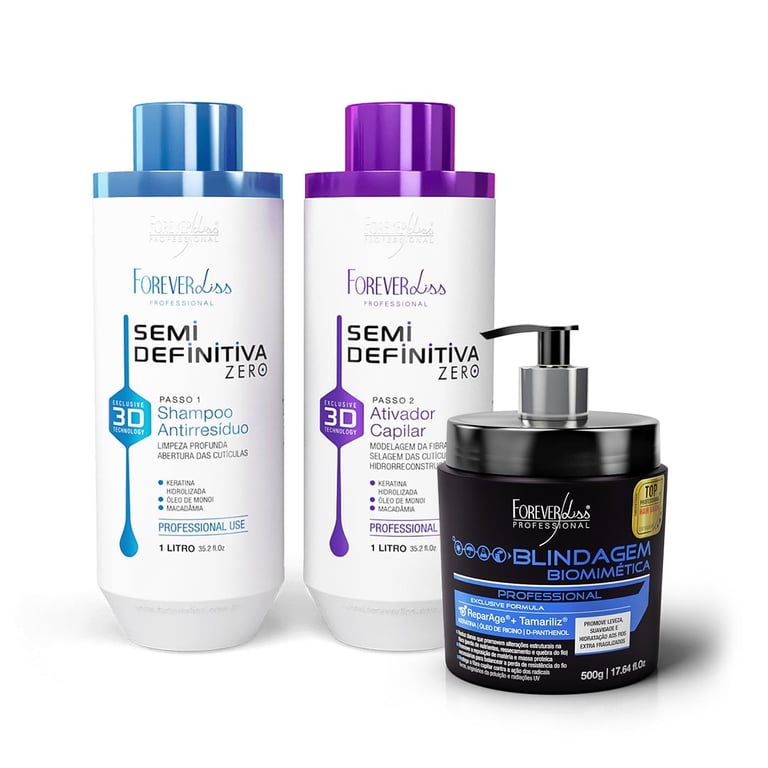 Kit Nova Escova Semidefinitiva Zero 2x1L com Blindagem Capilar Forever Liss