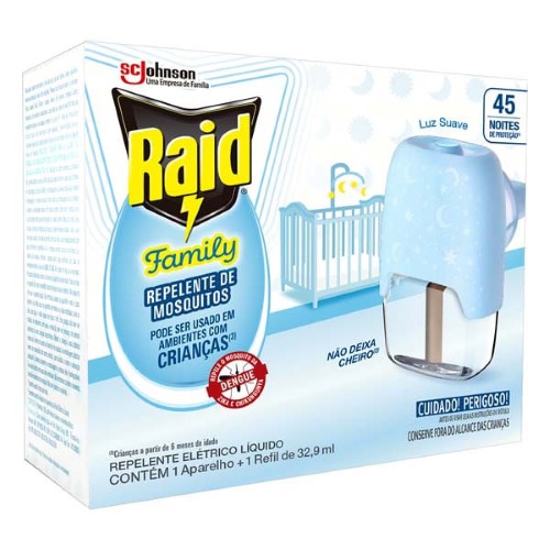 Repelente Elétrico Líquido Raid Family 1 Aparelho + 1 Refil De 32,9ml