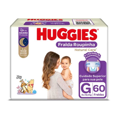 Fralda Huggies Roupinha Natural Care G Hiper 60 unidades