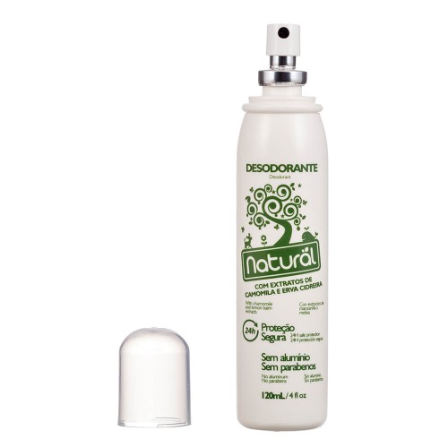 Desodorante Natural Spray Sem Parabenos Extrato de Camomila e Erva Cidreira com 120ml