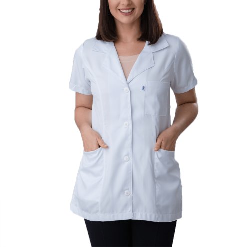 Jaleco Liso Feminino Manga Curta Branco Gabardine Namaste