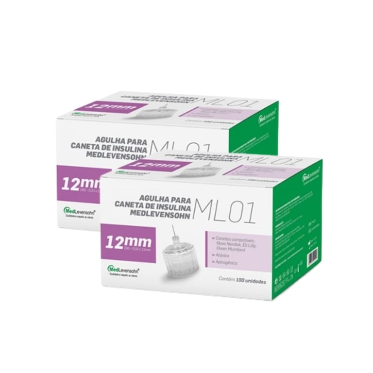 Agulha 12mm Para Caneta De Insulina Medlevensohn 100 Un.