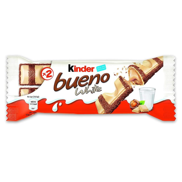 Kinder Bueno White Chocolate Branco Wafer 1 Pacote Com 2 Unidades 43g