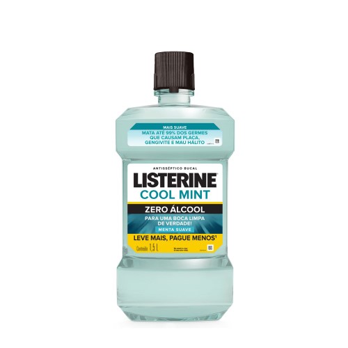 Enxaguante Antisséptico Bucal Listerine Cool Mint Zero Álcool Menta Suave com 1,5L