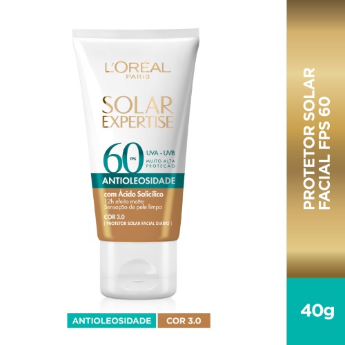 Protetor Solar Facial Loréal Paris Solar Expertise Antioleosidade Fps60 Cor 3.0 Clara 40g