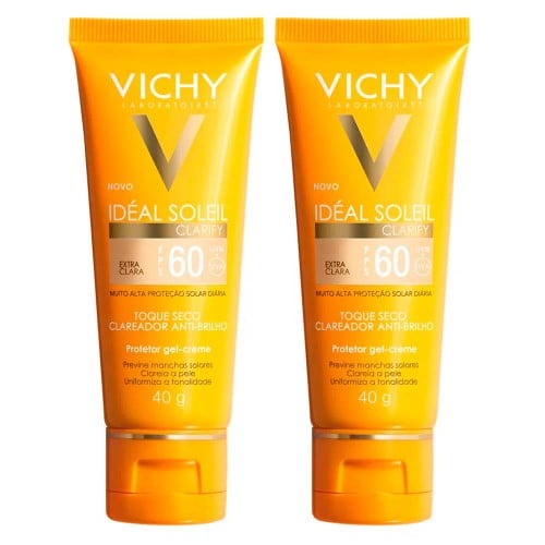 Vichy Idéal Soleil Clarify Kit com 2 Unidades – Protetor Solar Facial com Cor FPS60 – Extra Clara