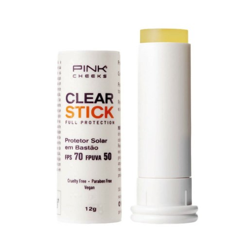 Protetor Solar em Bastão Pink Cheeks Clear Stick FPS70 12g