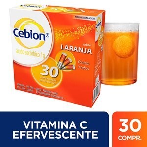 Cebion 1g Vitamina C Sabor Laranja com 30 Comprimidos Efervescentes