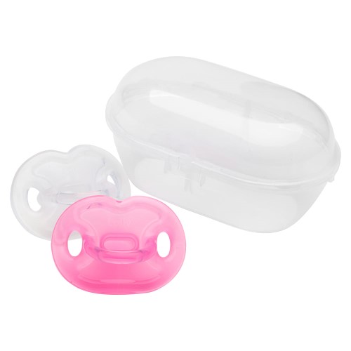 Chupeta De Silicone Lolly Kinddy 6+ Meses Macio Rosa/Branco 2 Unidades