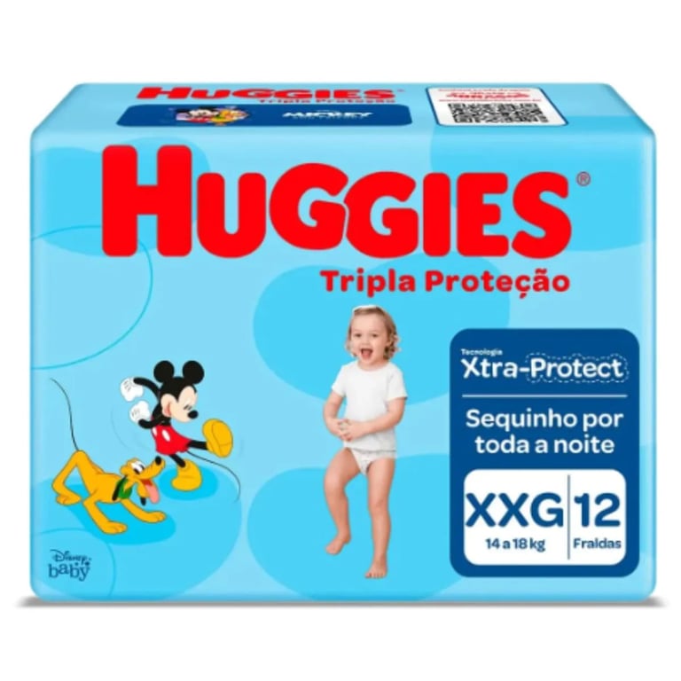 Fralda Descartável Huggies Disney Baby Tripla Proteção XXG, pacote com 12 unidades