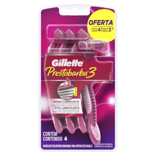 Aparelho De Depilação Gillette Prestobarba 3 Feminino 4 Unidades