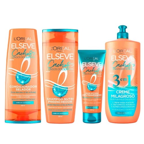 Elseve Cachos Longos dos Sonhos Kit - Shampoo + Condicionador + Creme Noturno + Creme 3 em 1