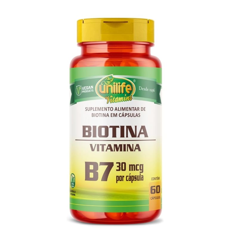 Vitamina B7 Biotina - Unilife - 60 Cápsulas de 500mg