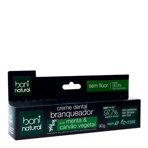 Creme Dental Boni Natural Branqueador Menta e Carvão Vegetal 90g