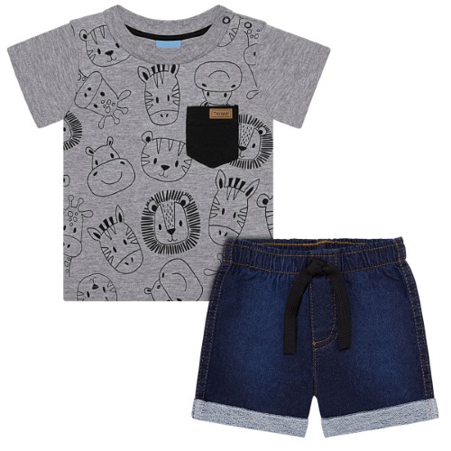 Camiseta c/ Short para bebê em malha Baby Animals - TMX